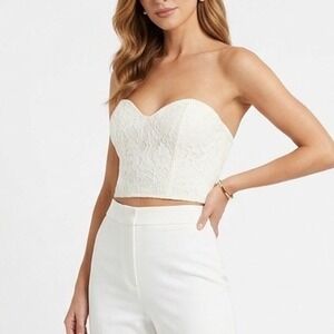 Off White Floral Lace Sweetheart Bustier Crop Top Zip Back Womens S